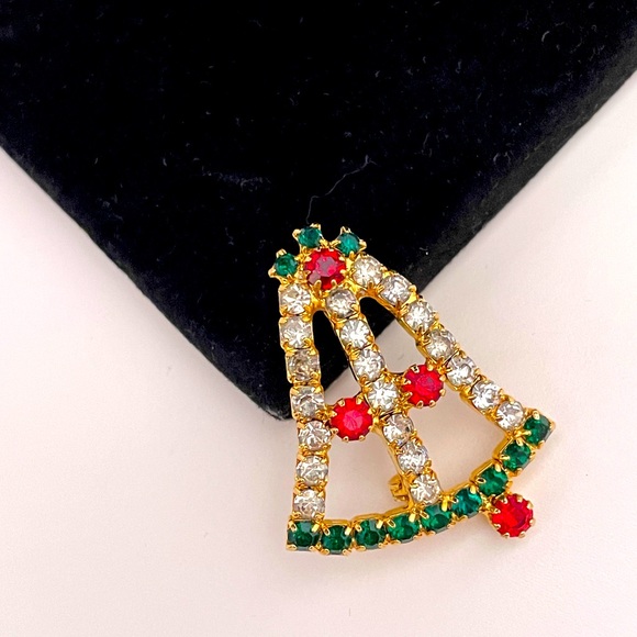 Vintage Rhinestone Christmas Holiday Winter Gifting Festive Bell Brooch / Pin - Picture 1 of 8